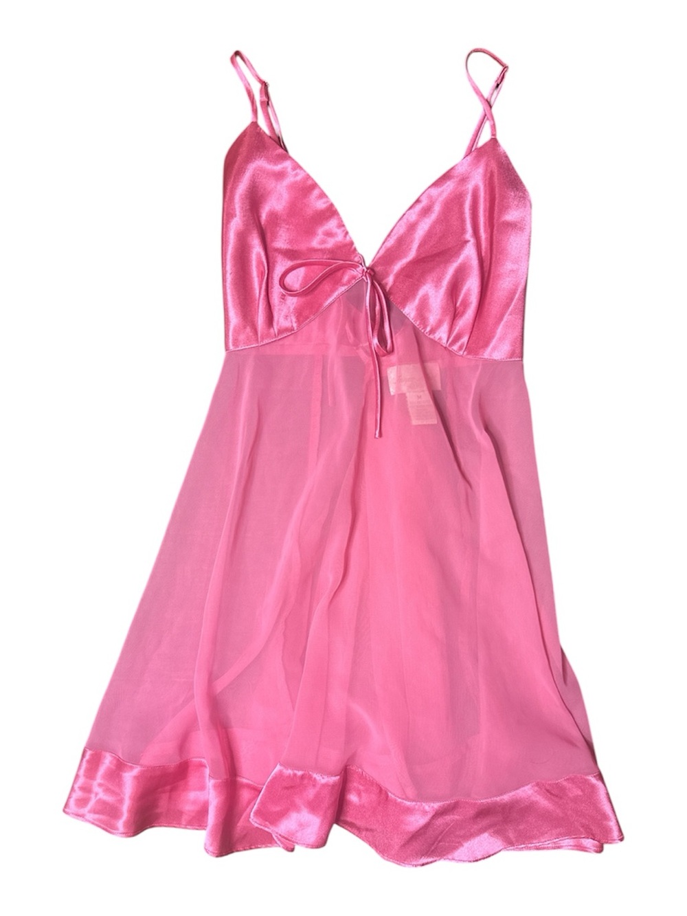 Sheer Pink Satin & Chiffon Slip with Tie Front